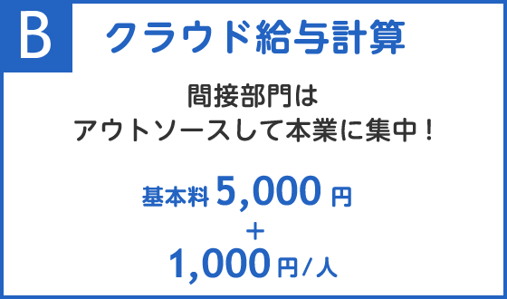 B.クラウド給与計算 基本料5,000円+1,000円/人